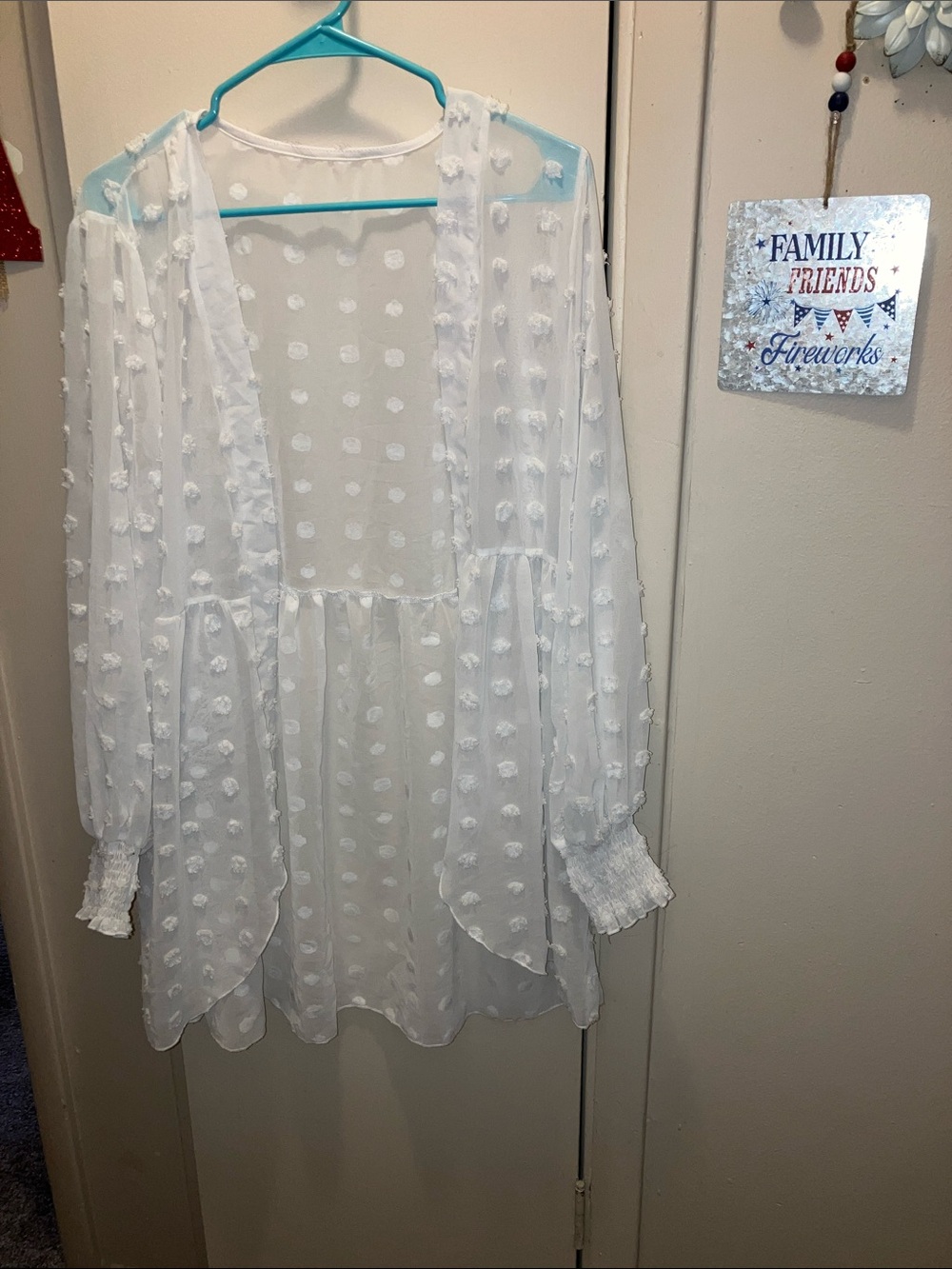 Sheer White Swiss Dot Swim Coverup Kimono Size XL